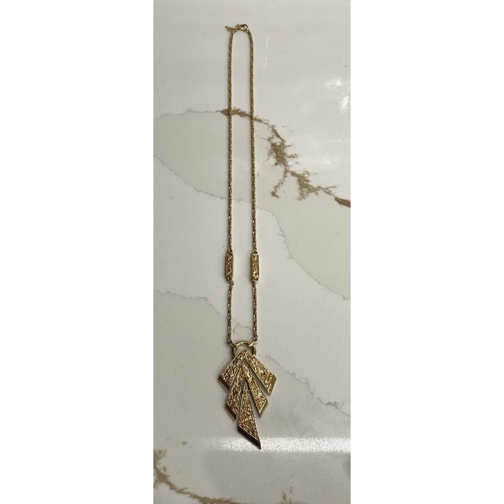 Vintage Trifari‎ Geometric Pendant Necklace Goldtone MCM 1960s Abstract Chain